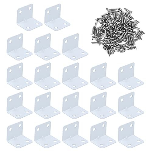 Chstarina 20 stuks hoekverbinders, roestvrij staal, 90 graden L-vormige hoekklemmen met schroeven voor bureau, tafel en houten meubels, wit