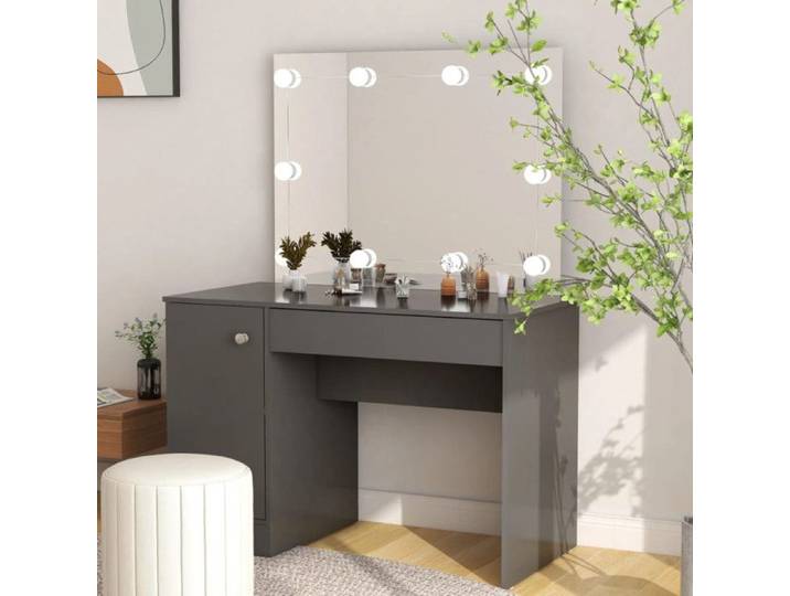 Table de Maquillage avec Eclairage LED Coiffeuse Table Cosmétique Meuble de Chambre à Coucher Maison Intérieur 331550
