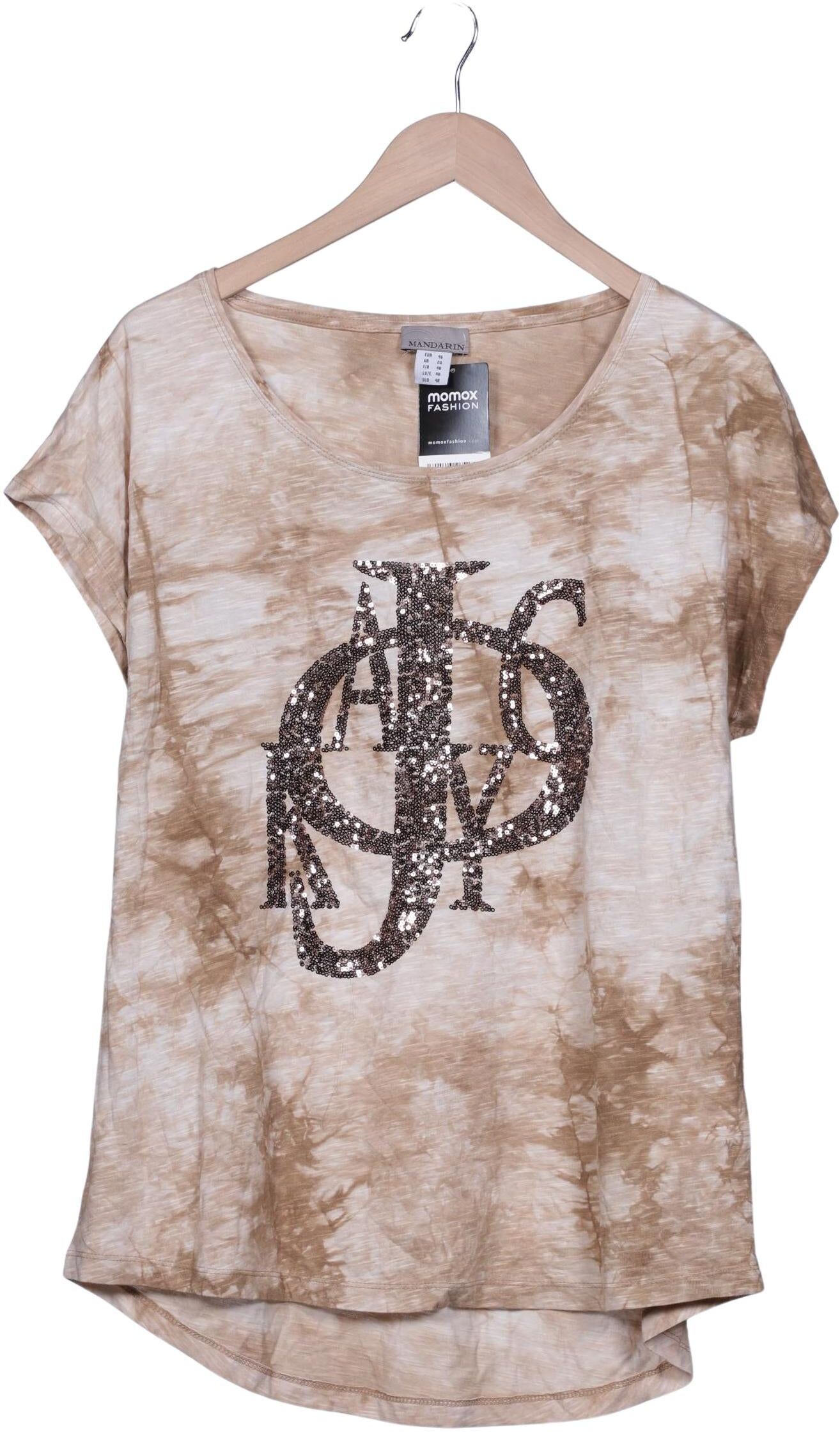 Mandarin Damen T-Shirt, Beige, Gr. EU 46, Baumwolle - Second Hand