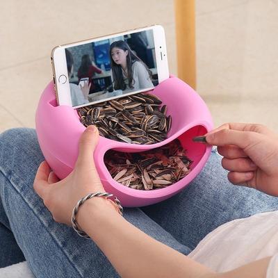 Discount Dollar Deals Snacks Bowl Creative Bowl, Double Layer Dry Fruit Containers, Snack Storage Box, Sunflower Seed Nut Bowl With Shell pink