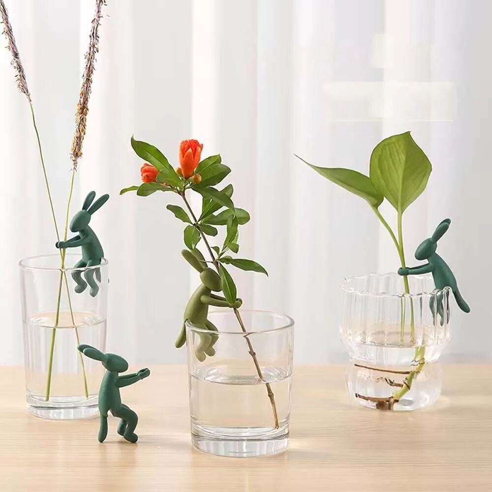 INF 5 Clips de Support pour Plantes Hydroponiques Lapin - Fixation Mignonne en TPR pour Hydroponie, Jardin et Aquarium Vert