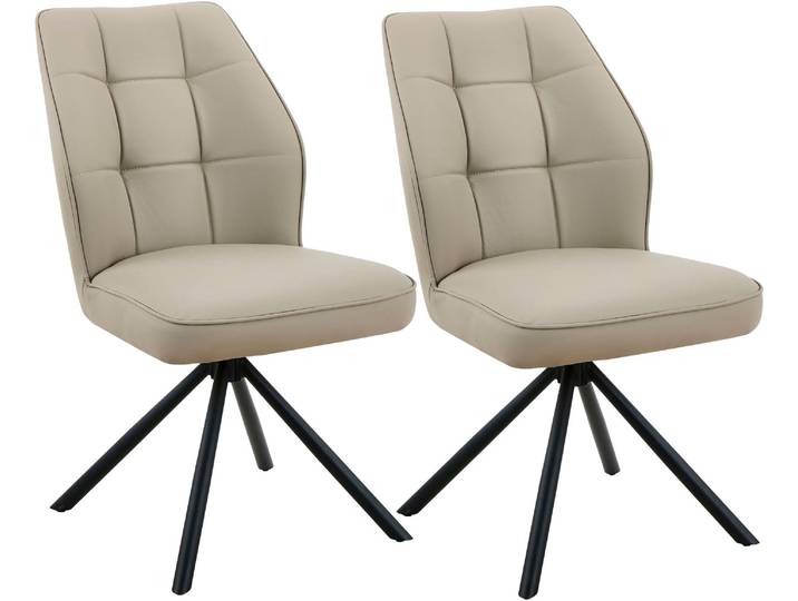 4-Fussstuhl HELA BRAGA , beige (cappuccino, schwarz, cappuccino), B:50,5cm H:90cm T:68cm, Leder, Metall, Stoff, Stühle, 4-Fussstuhl, XL Sitzbreite, 360 drehbar mit Auto-Return, Echtleder