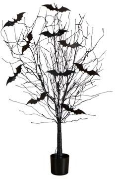 Nearly Natural 4-ft Pre-Lit Artificial Halloween Black Twig Tree with Bats