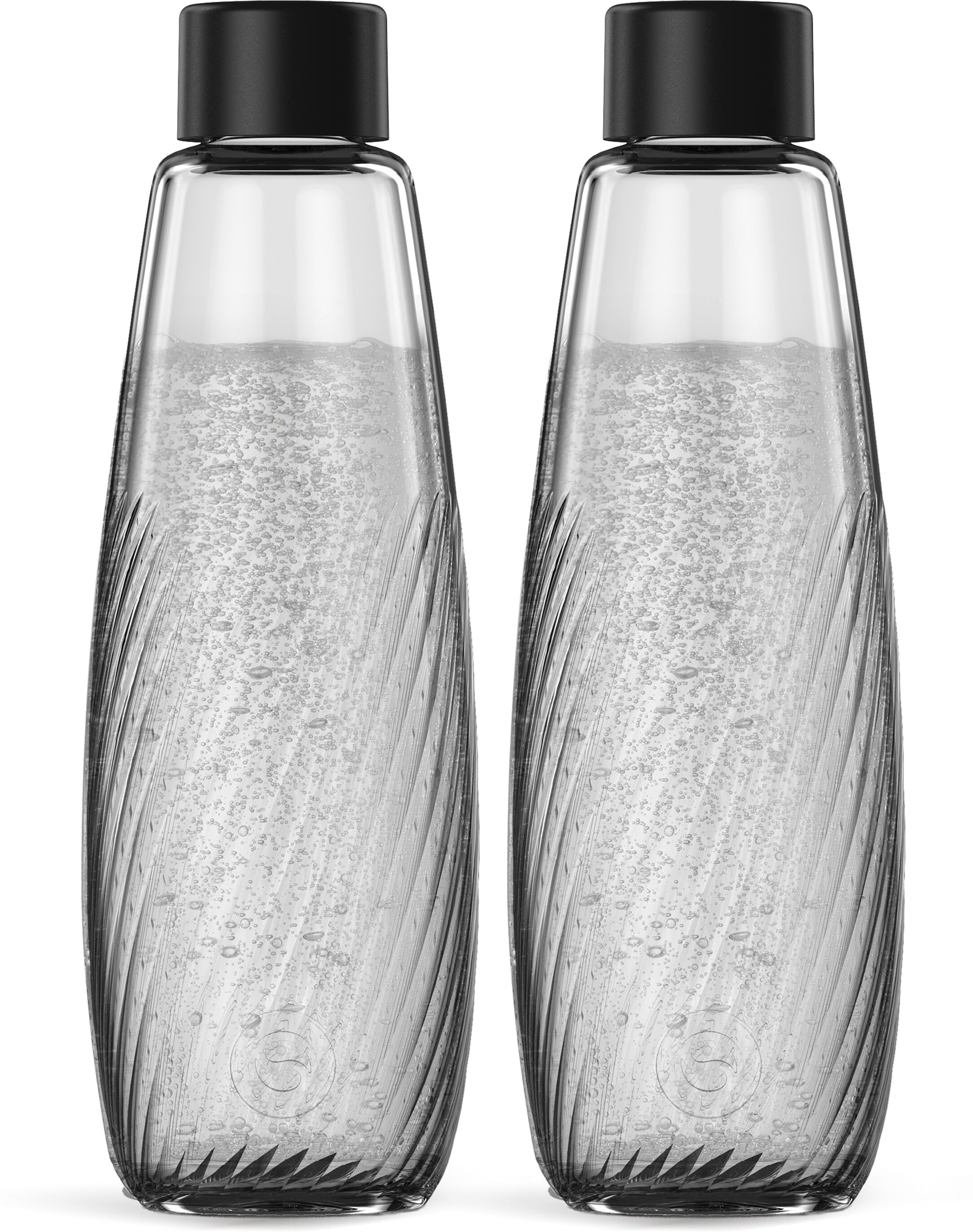 Wasserkaraffe SODASTREAM "DUO Glasflasche Riffled DWS 1L, 2er-Pack", transparent, schwarz, H:31,6cm Ø:10,6cm, Glas, Karaffen, Wasserkaraffe, Riffled-Design