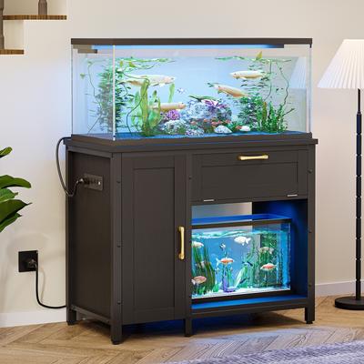Bestier 40-50 Gallon Aquarium Stands with LED Light, Wood Fish Tank Stand with Power Outlet,Cabinets & Adjustable Shelf