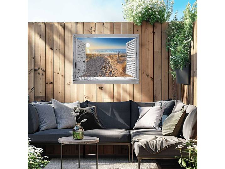 Poster extérieur Dunes vue fenêtre PVC Beige/Beige 60 x 80 x 0cm