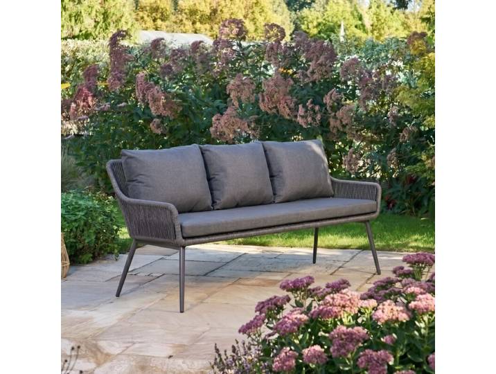 CASA DOMA Ribera Diningbank L-Form, Beine rund - Rope anthrazit – vertikal rund Modern Country
