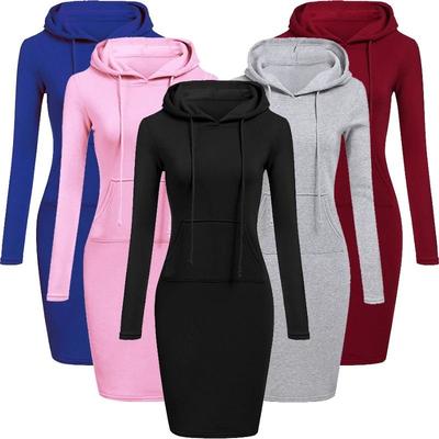 Uplifted Finds Ladies Dress Autumn Women Hooded Dress Hoodie Sweatshirt Tops s wine Red
