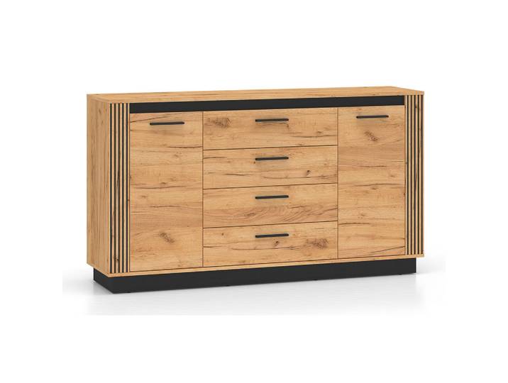 Feldmann-Wohnen Kommode Urso Gold Craft Eiche / Schwarz 160 / 40 / 90 cm, Braun, Schwarz, 2 Fächer, 160x90x40 cm, Kleinmöbel, Kommoden, Kommoden