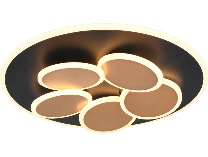 TRIO LEUCHTEN LED Deckenleuchte MANDALA, LED Deckenlampe mit Fernbedienung, dimmbar CCT Nachtlicht , schwarz, 1, Ø 49cm H: 7,5cm, 1 Stk., Leuchten, Memory- und Timerfunktion 4200 Lumen warm- bis kaltweiß 2700-6500K 35W, LED Deckenleuchte