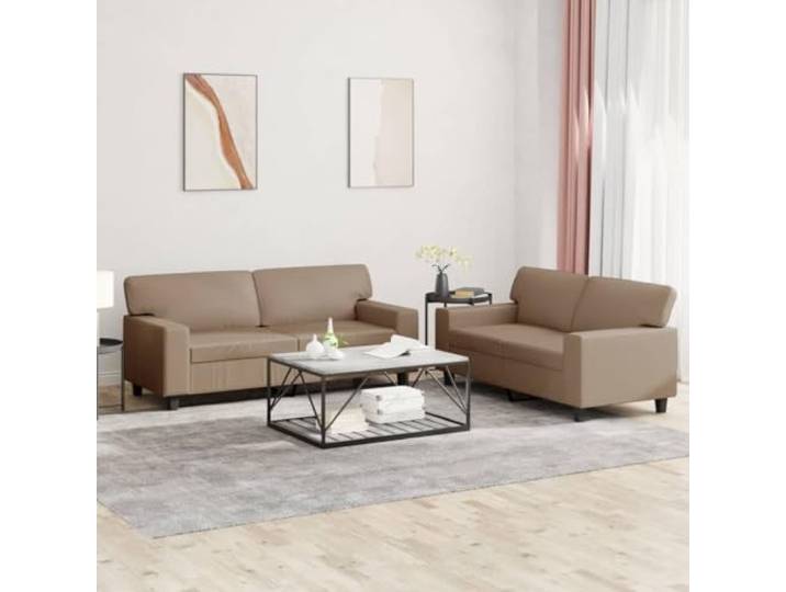 HEFZGDB 2-TLG. Sofagarnitur Cappuccino-Braun Kunstleder Langlebig Robust Bequem Sitzgruppe Wohnzimmer Polstermöbel Schmutzabweisend Luxuriös Stabiles Gestell