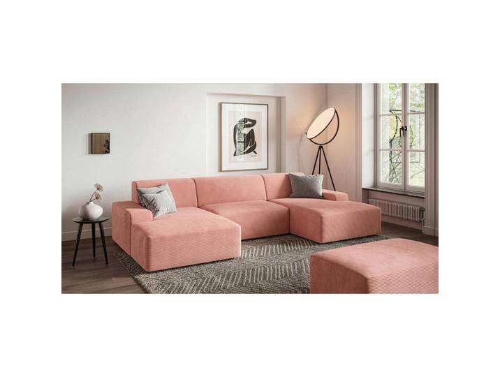 Trendmanufaktur Wohnlandschaft Wien, Pink, Kunststoff, 6-Sitzer, U-Form, 329x162 cm, Made in Europe, Rücken echt, Armteil links, rechts, Wohnzimmer, Sofas & Couches, Wohnlandschaften, Wohnlandschaft U-Form