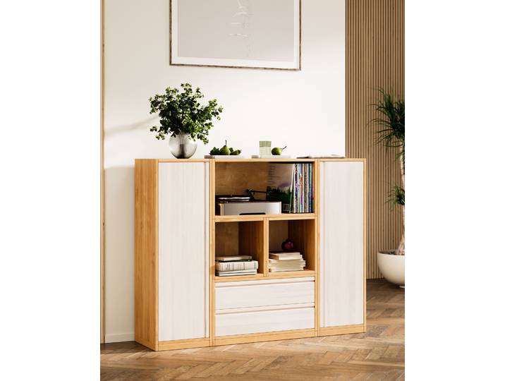 Naturwohnen Highboard aus Massivholz Erle/Naturweiß 120x160x40cm Laura  mit bioola® colour & nature veredelt 100% Bio