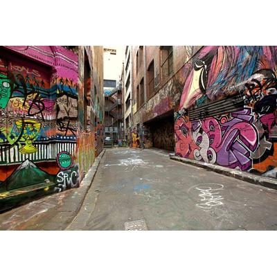 Fototapete PAPERMOON "Graffiti-Gasse", bunt, B:4,5m L:2,8m, Vlies, Tapeten