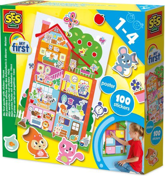 SES Creative Mijn Eerste Poster met Stickers - 100 veilige papieren stickers - B: 49,5 cm, H: 35 cm