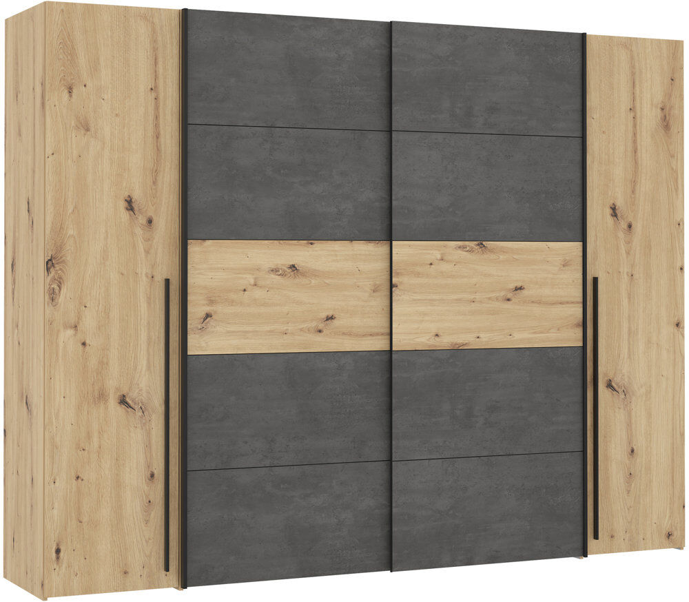 Zipcode Design Debarr 4 Door Wardrobe Artisan Oak/Dark Grey 210.5cm H x 270.3cm W x 61.2cm D