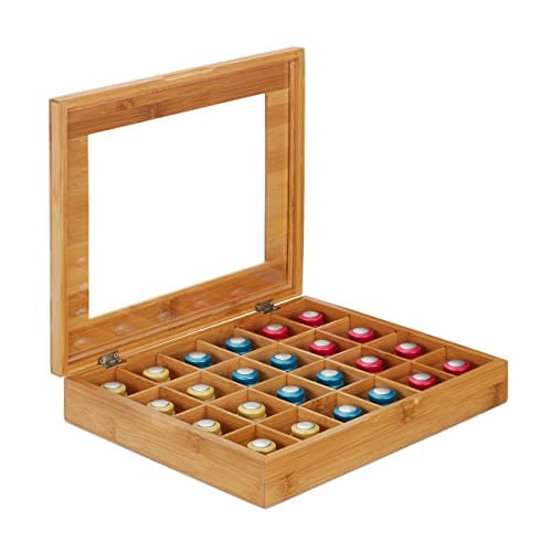 Relaxdays Capsulehouder Bamboe met 24 vakken, Beige/Bruin