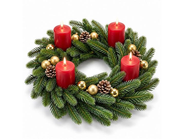 Relaxdays Adventskranz Grün künstlich Spritzguss PE 60 cm, Dunkelgrün, Kunststoff, 8 cm, Dekoration, Weihnachtsdekoration, Adventskranz