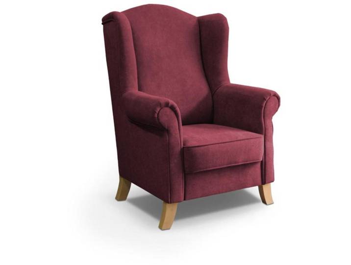 Beautysofa Ohrensessel Leonardo bordeaux, Bordeaux, Holz, 88x118x86 cm, Wohnzimmer, Sessel, Ohrensessel