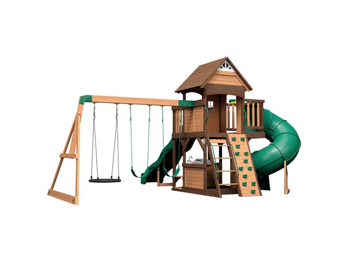Spielturm Cedar Cove, Braun, Grün, Holz, Zeder, 470x300x560 cm, EN 71, Freizeit & Co, Gartenspielzeug, Spieltürme