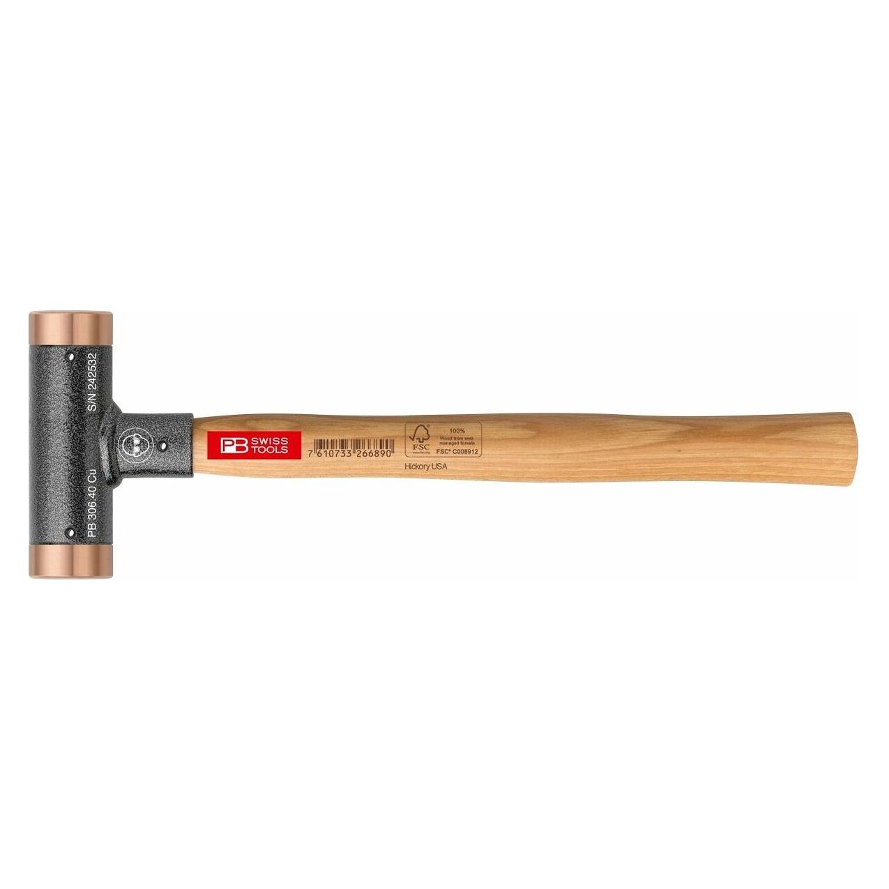 PB Swiss Tools Rückschlagfreier Hammer mit Kupfer-Einsätzen Hickory-Stiel (750 g) (PB 306.32 CU \26962)