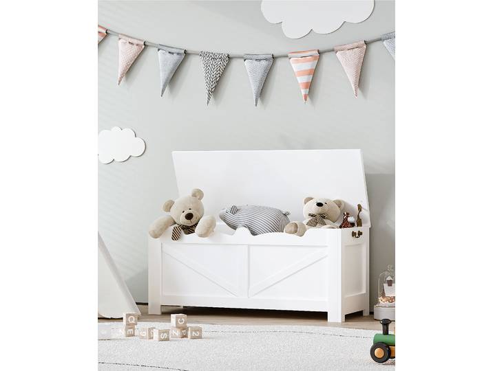 Banc de rangement, coffre de rangement, coffre de rangement à ouverture relevable avec 2 charnières de sécurité, coffre de rangement en bois pour chambre à coucher