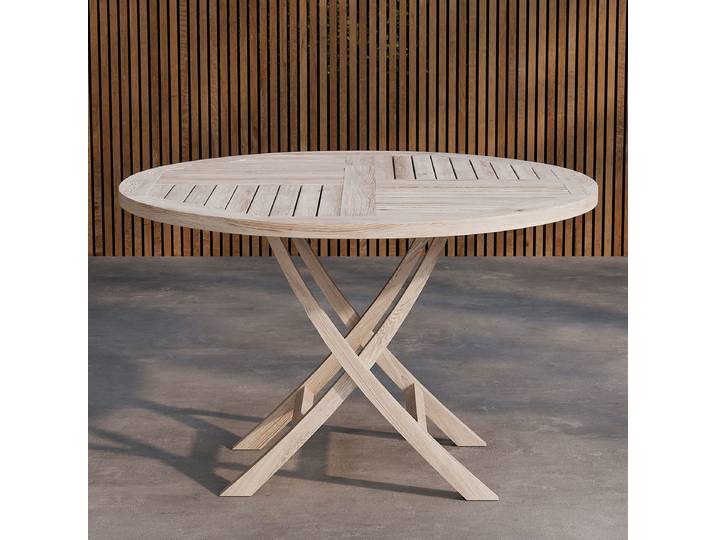 Gartentisch Raza Rund Massivholz Teak Ø 120cm Weiß/Beige