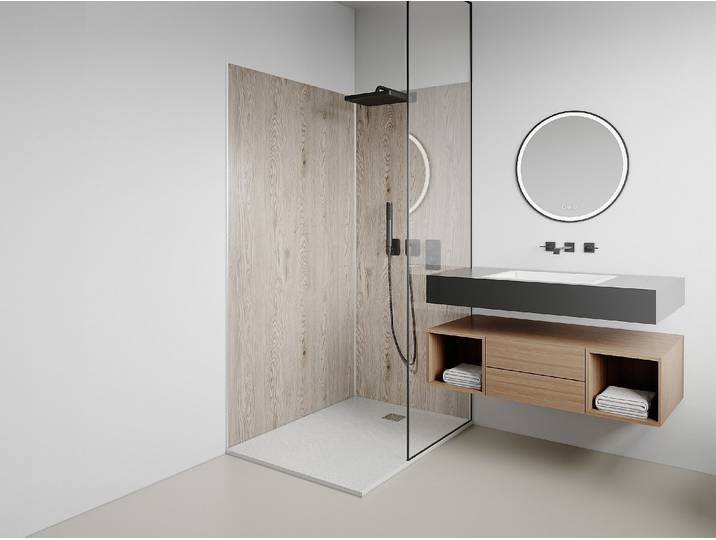 Wandpaneele Dusche 2er-Set inkl. Profile - Aluminium - 90 x 120 x 210 cm - Holz-Optik Hell - ENEKO