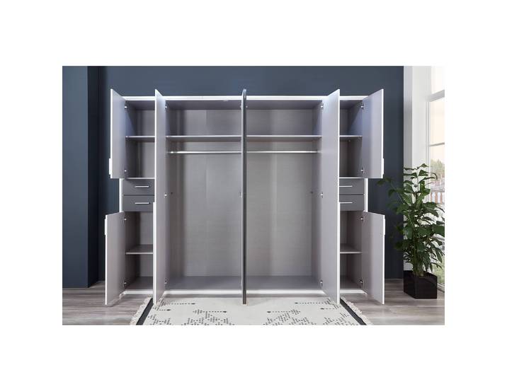 Drehtürenschrank 270cm Grau/Weiß/Weiß/Graphit