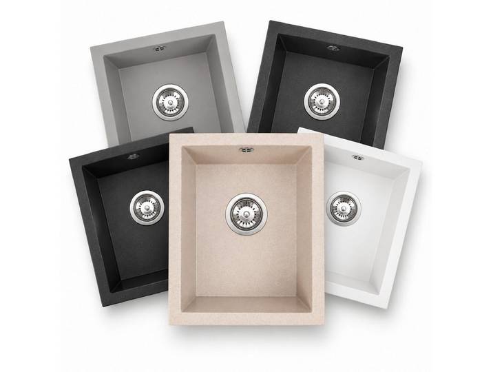manestein Granitspüle Granitspüle Junit 38 rechteckig unterbau 45,5x37,5 cm mit Siphon Beige
