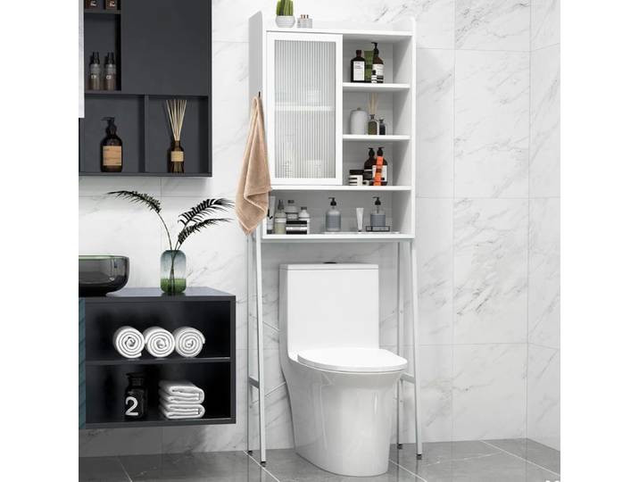 GIANTEX Meuble Dessus Toilettes WC-Colonne/Meuble Salle de Bain-Porte Coulissantei-Étagère Réglable & Amovible-63x29x170 cm-Blanc