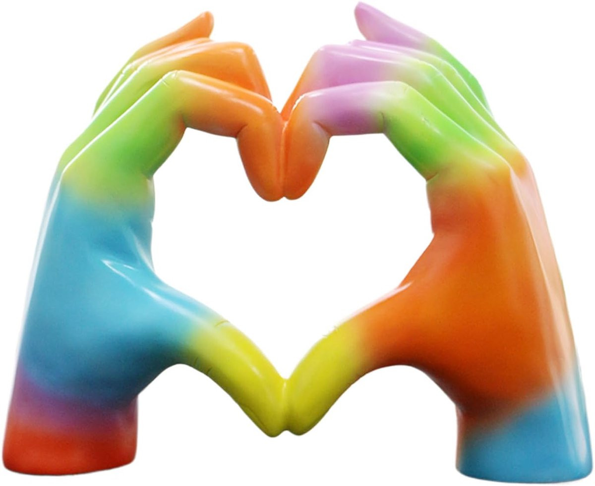 Kunstsculptuur Hars Hart Handen - Multicolor Regenboog Kleurverloop - Hoogte: 115 cm