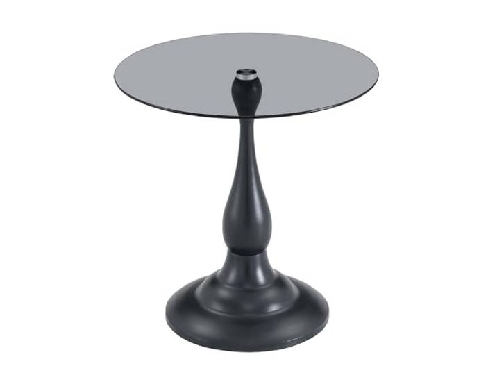 Vexelus Runder Beistelltisch Ø50 cm getöntes gehärtetes Glas, geschwungener schwarzer Metallsockel, modern
