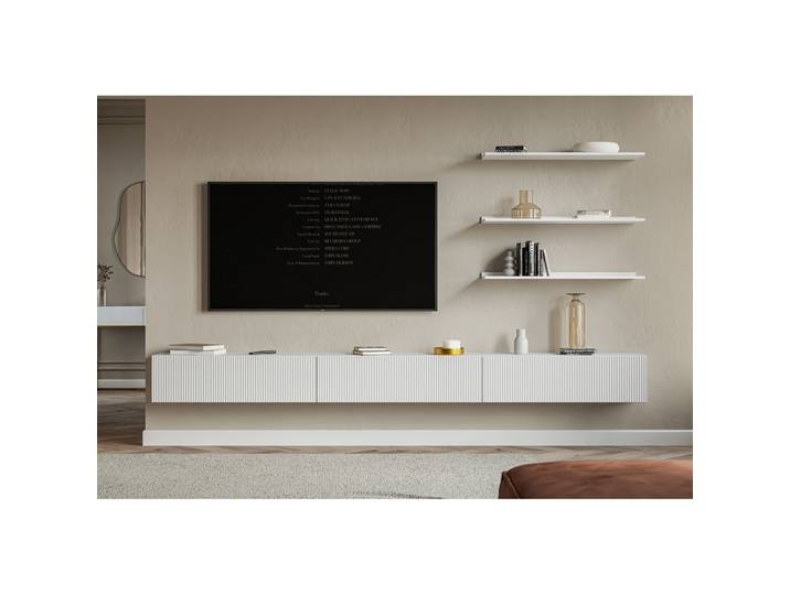 Hängender dreitüriger Veldio TV-Schrank mit geriffelter Front,