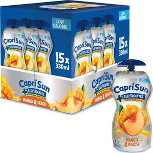 Capri-Sun Saft + Electrolytes Mango & Peach, wiederverschließbare Trinkpäckchen, je 0,33 Liter, 15 Stück
