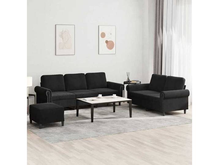 Ensemble de canapés Repose-Pied Noir en Velours Modèle 16