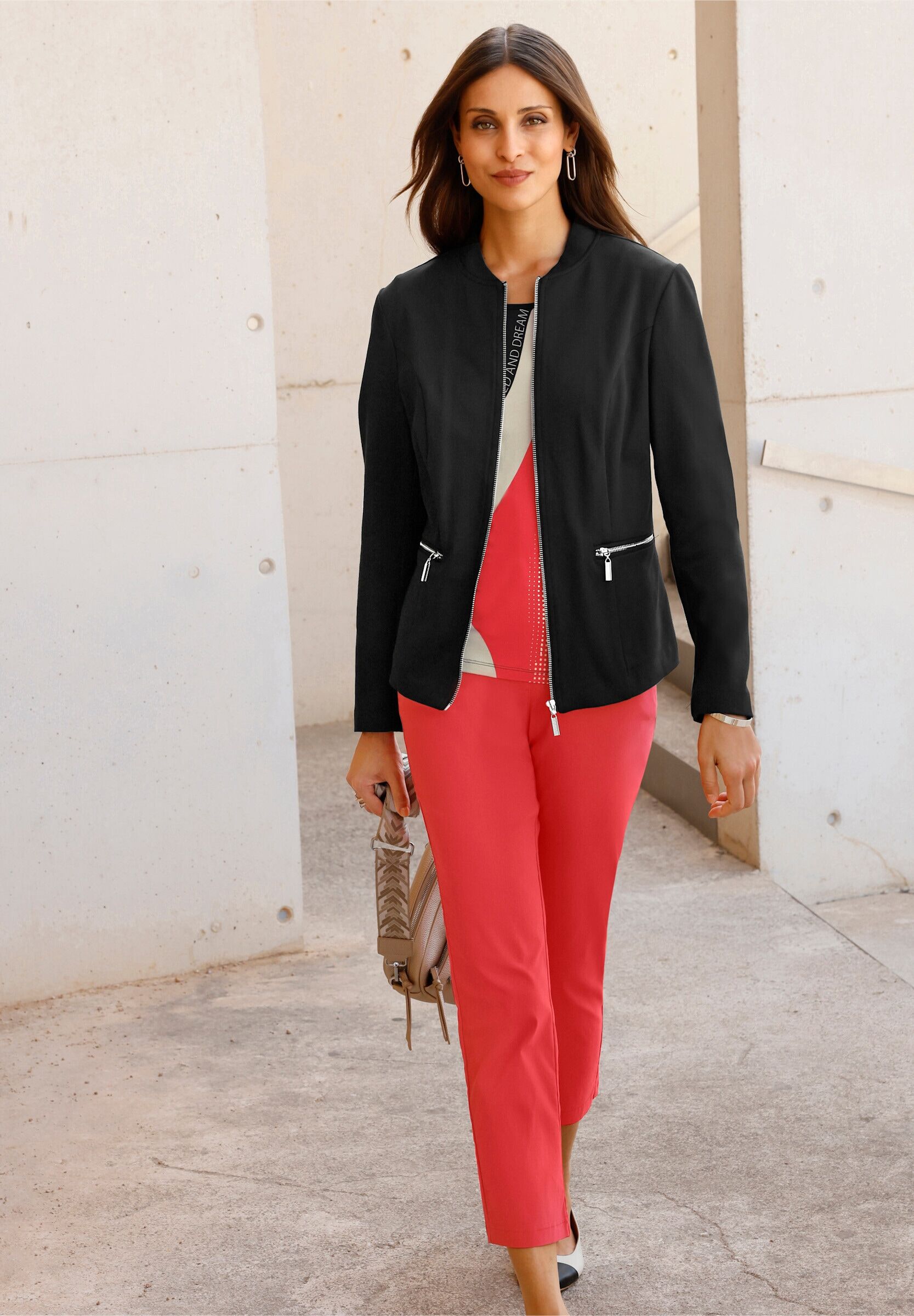 Jerseyblazer WITT "Jersey-Blazer Jerseyblazer Reißverschluss-Taschen", Damen, Gr. 38, schwarz, Interlock, , Modisch, Blazer Jerseyblazer