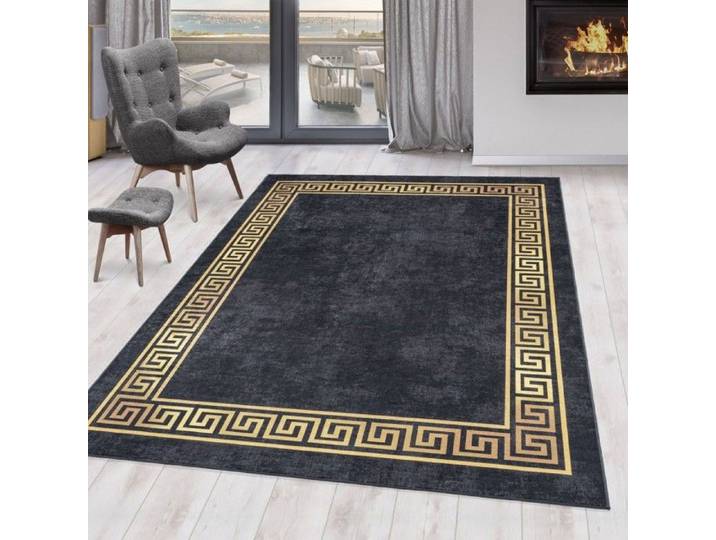 Tapis antidérapant lavable à la machine Orient Vintage Noir Gold - 120x170 cm