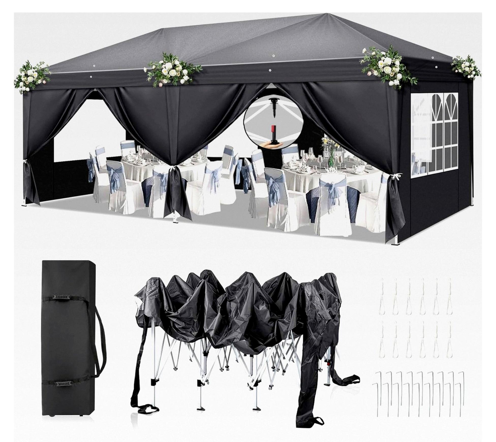 Pavillon 3x6 m, Pop-Up Faltpavillon mit One-Touch-Funktion, Metallrahmen, wasserdicht, UV-Schutz 50+, stabil, höhenverstellbar, Gartenzelt mit 6 Seitenteilen für Camping und Feiern, Anthrazit
