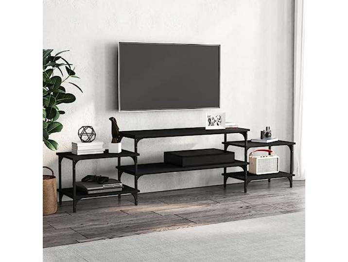 HEFZGDB TV-Schrank Schwarz 197x35x52 cm Holzwerkstoff mit robuster Oberplatte und verstellbaren Beinen für Stauraum und Stabilität, Fernsehschrank Möbelstück Wohnzimmer