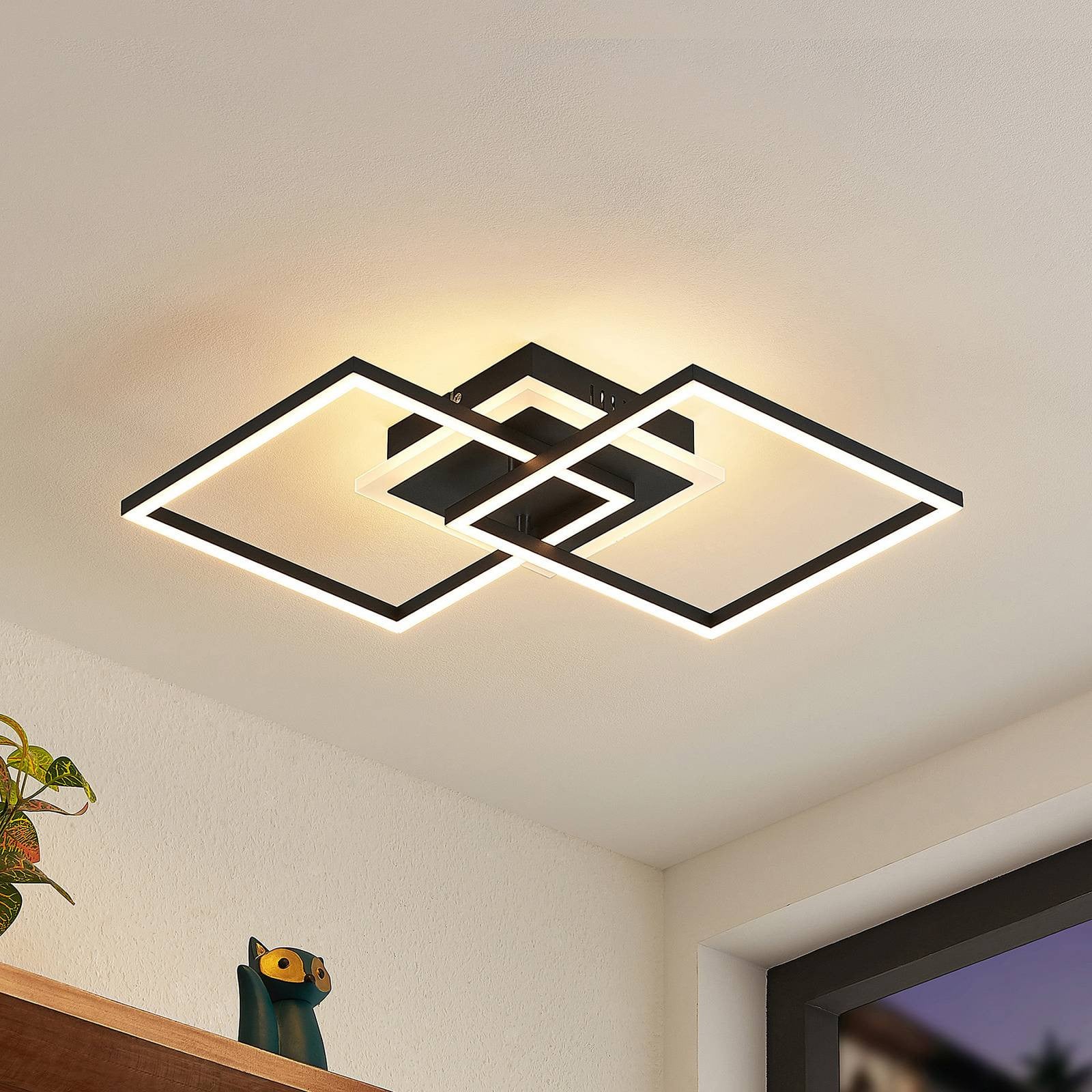 Lindby Fjardo LED-plafondlamp - Zwart - Modern - Dimbaar met afstandsbediening