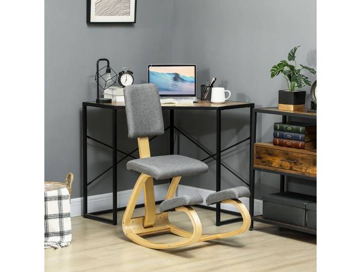 Siège assis genoux siège ergonomique en bois à bascule avec dossier chaise à genoux pour bureau à domicile gris