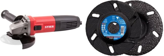 Set STIER Winkelschleifer AG125CD 125 mm + Pferd CC-GRIND VIEW Schleifscheibe 125x22,23 mm