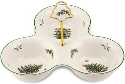 "Spode Christmas Tree 3 Section Server with Tree Handle - 11"" D x 2"" H"