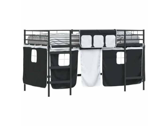 Noir Cadre de Lit Mezzanine pour Enfants avec Rideaux Noir - Structure de lit LV115682