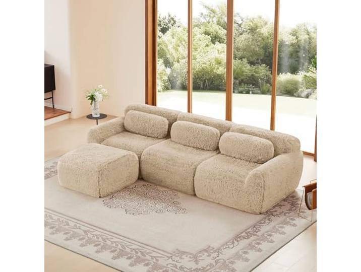 Onaninso Boneless Couch, Modulares Sofa aus Plüschstoff, Compressed Sofa mit Kissen, ergonomische Unterstützung, Ohne Montage, frei Kombinierbar für Wohnzimmer Ruhezonen