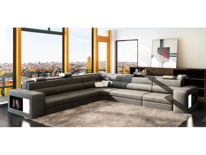 Xlmoebel Ecksofa Schwarzes Ledersofa mit großzügigem Platzangebot und modernem Design, Ecksofa, Hergestellt in Europa
