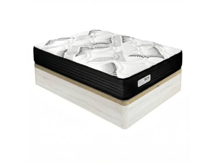DUÉRMETE ONLINE Packung viskoelastische Matratze mit Taschenfedern Eco Box + aufklappbares Bettgestell aus verstärktem Holz, große Lagerfähigkeit, hohe Festigkeit, Polargrau, 135 x 180 cm