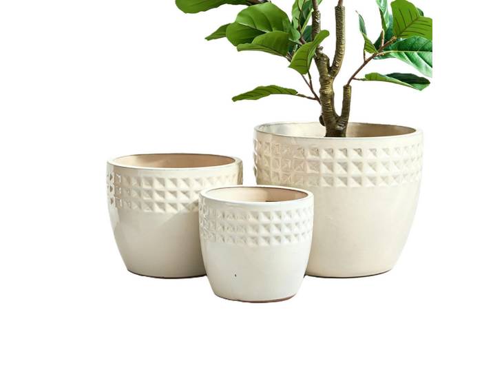 Blumentopf handgemacht & atmungsaktiver Keramikpflanztopf-3er-Set, Weiß, Rund, 32 cm, Dekoration, Blumen & Blumentöpfe, Übertöpfe