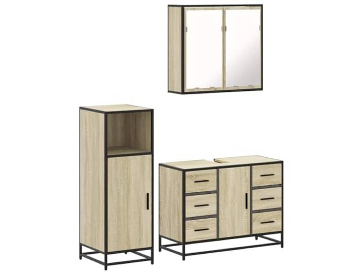 HFXHIJXQ 3-TLG. Badmöbel-Set Sonoma-Eiche mit Spiegelschrank & Schrank Kompakte Aufbewahrung für das Badezimmermit robustem Metallgestell, pflegeleichten Oberflächen und viel Stauraum.